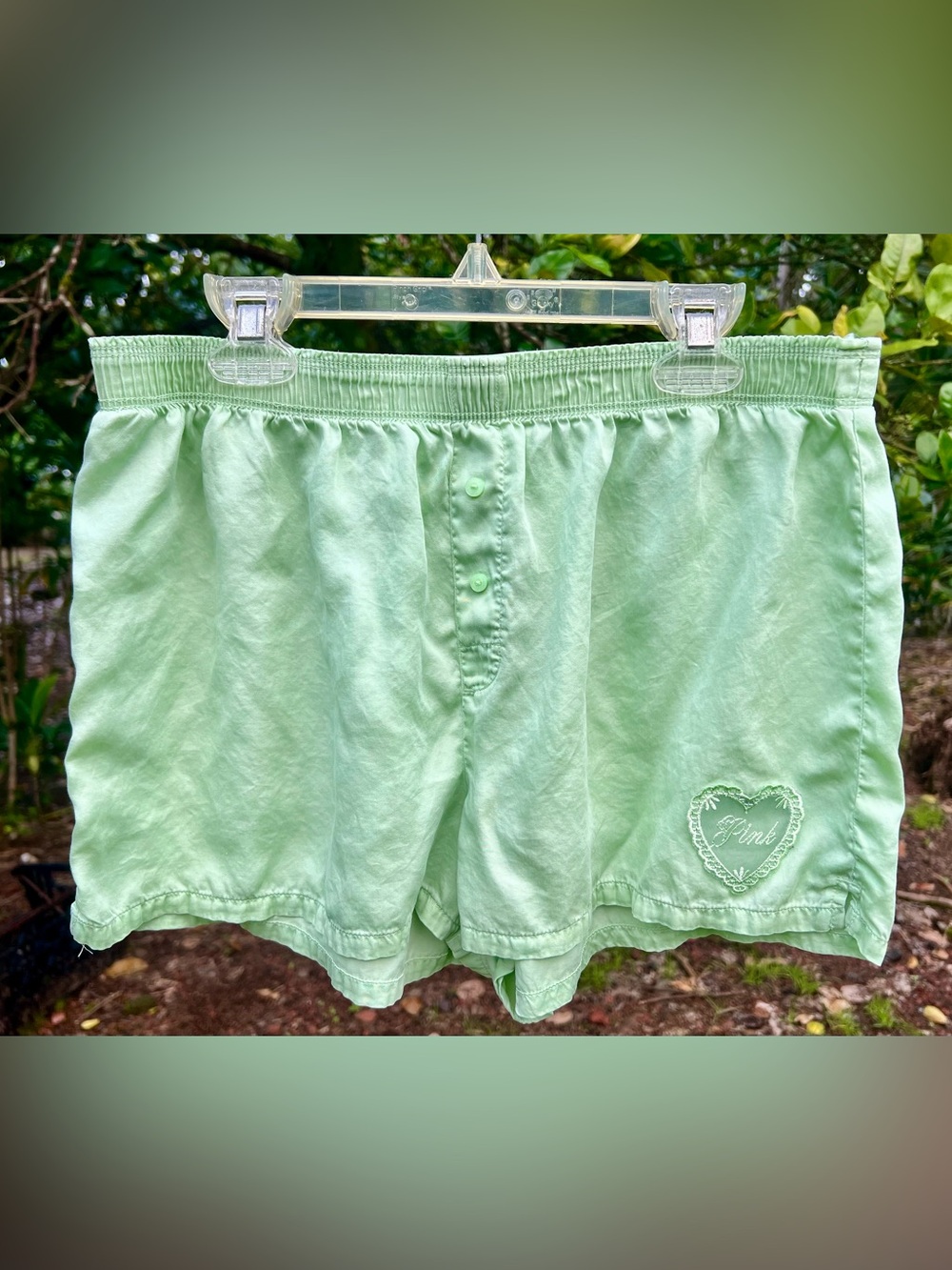 VICTORIA’S SECRET PINK SILKY SLEEP BOXY PAJAMA SHORTS, SIZE MEDIUM, EUC